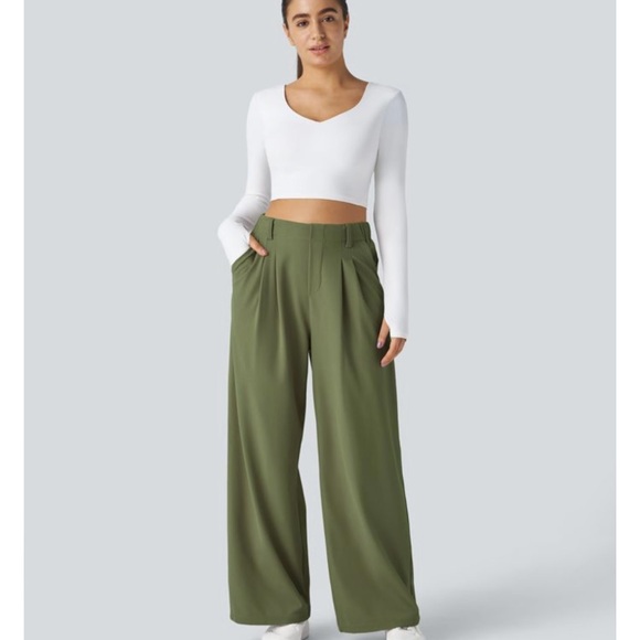 HALARA Pants - HALARA Loden Green Wide-Leg Women's Pants